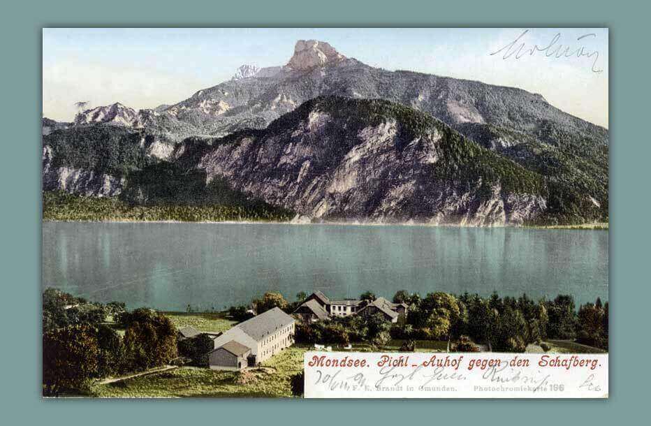 001_Mondsee.-Pichl-Auhof-gegen-den-Schafberg-F.-E.-Brandt-in-Gmunden.-Photochromiekarte-196