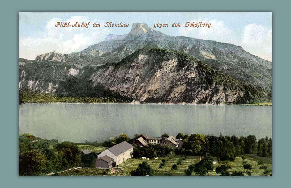 003_Pichl-Auhof-am-Mondsee-gegen-den-Schafberg-F.-E.-Brandt-in-Gmunden.-Photochromiekarte-No.-196