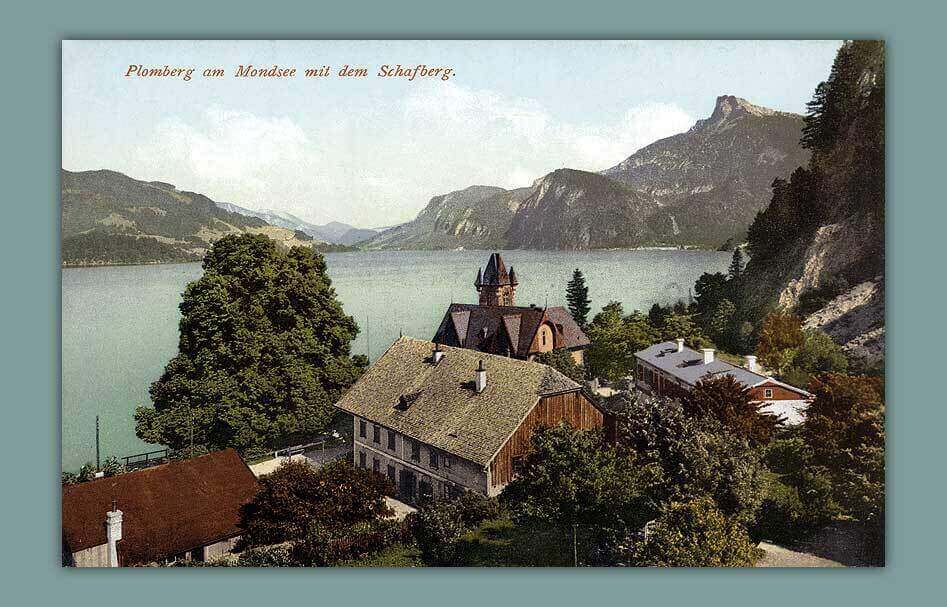 016_Plomberger-am-Mondsee-mit-dem-Schafberg.-1910-F.-E.-Brandt-in-Gmunden-Photochromiekarte-No.-222