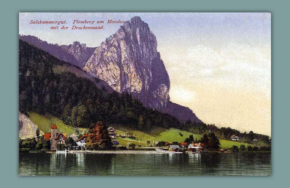 017_Salzkammergut.-Plomberger-am-Mondsee-mit-der-Drachenwand-1910-F.-E.-Brandt-in-Gmunden-Photochromiekarte-No.-296._