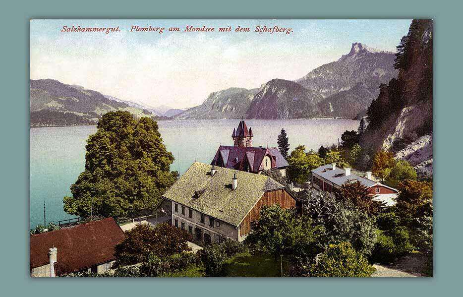 020_Salzkammergut.-Plomberger-am-Mondsee-mit-dem-Schafberg.-1910-F.-E.-Brandt-in-Gmunden.-Photochromiekarte-No.-222