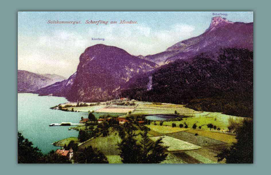 020_Salzkammergut.-Scharfling-am-Mondsee.-Schafberg.-Kienberg-1912-F.-E.-Brandt-in-Gmunden.-Photochromiekarte-Nr.-1126