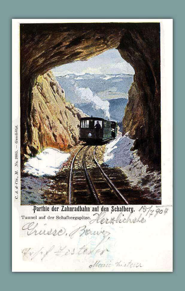 023_Partie-der-Zahnradbahn-auf-den-Schafberg.-Tunnel-auf-der-Schafbergspitze-C.-A.-Cie.-M.-No.-2885.-Geschuetzt.