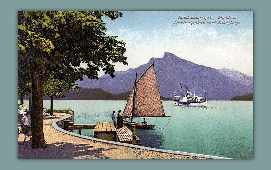 026_Salzkammergut.-Mondsee.-Landungsplatz-und-Schafberg._-_1911-F.E.Brandt-in-Gmunden.-Photochromiekarte.Nr_.-1027