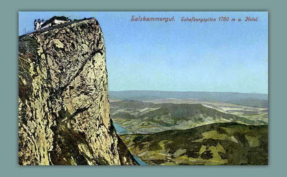 042_Salzkammergut.-Schafbergspitze-1780-m.-u.-Hotel.-Photochrom-F.-Morawetz-Salzburg.-Nr.-131