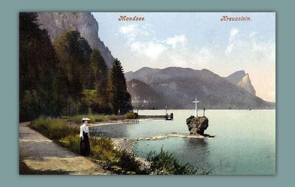 044_Mondsee.-Kreuzstein-1906-F.-E.-Brandt-in-Gmunden-Photochromiekarte.-642