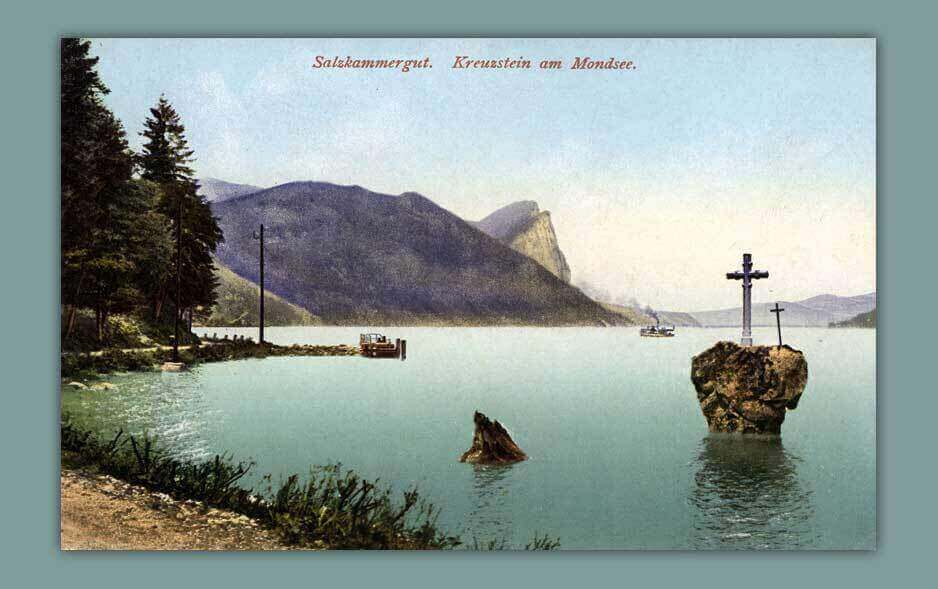 045_Kreuzstein-am-Mondsee-1910-F.-E.-Brandt-in-Gmunden.-Photochromiekarte-No.1128