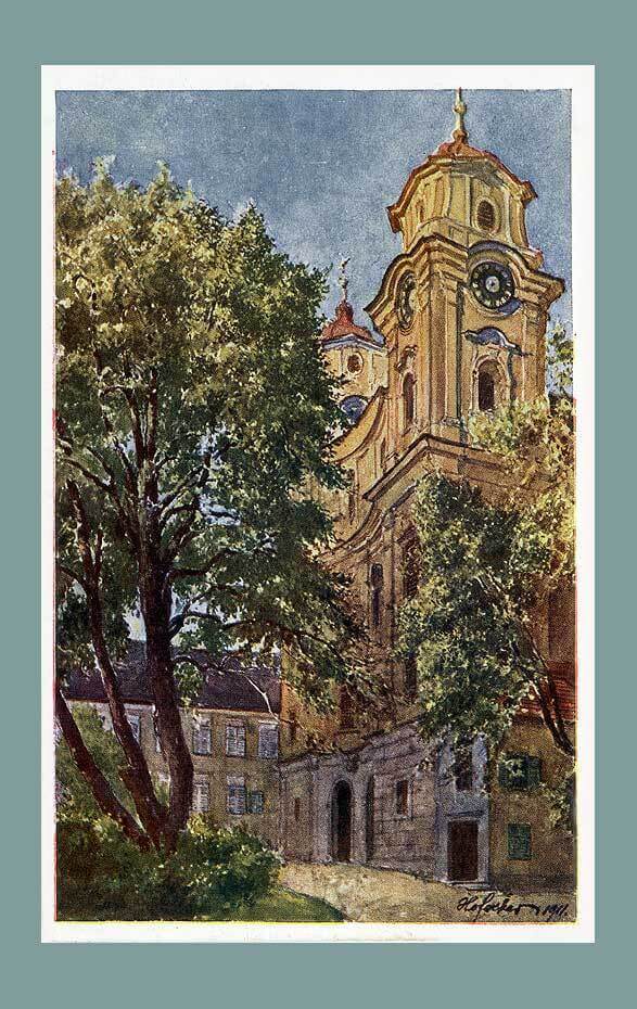 049_Mondsee.-Stiftskirche_-_Wiener-KuenstlerPostkarte-Nr.-920-10-gelaufen-1913