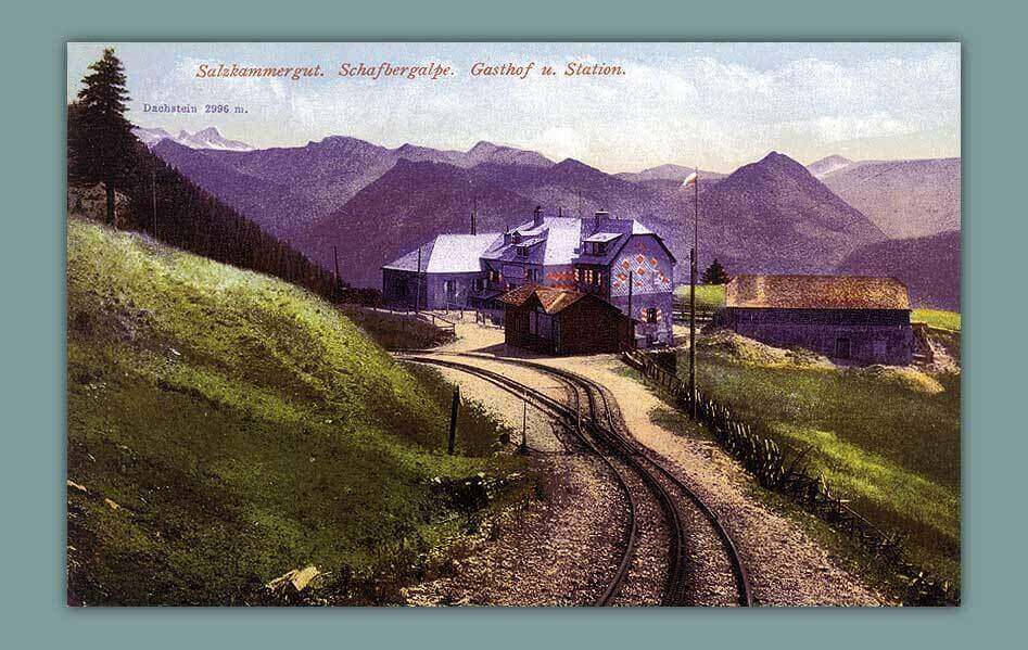 051_Salzkammergut.-Schafbergalpe.-Gasthof-u.-Station-1913.-F.-E.-Brandt-in-Gmunden.-Photochromiekarte-Nr.1252