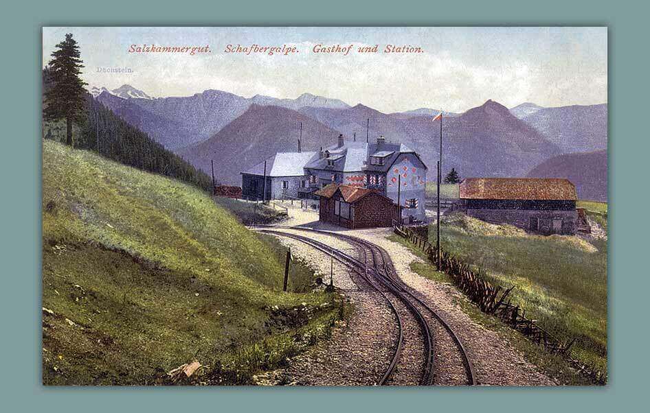 052_Salzkammergut.-Schafbergalpe.-Gasthof-und-Station-1913.-F.-E.-Brandt-in-Gmunden.-Photochromiekarte-No.1252