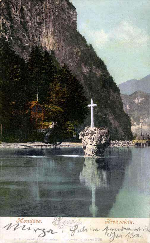 056_Mondsee.-Kreuzstein.-F.-E.-Brandt-in-Gmunden.-Photochromiekarte-236-gelaufen-1906