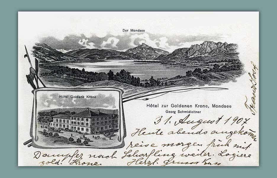 059_Hotel-zur-Goldenen-Krone-Mondsee-Georg-Schmidleitner_-_A.-Trilb-Cie.-Kunstanstalt-Aarau-Schweiz-gelaufen-1907