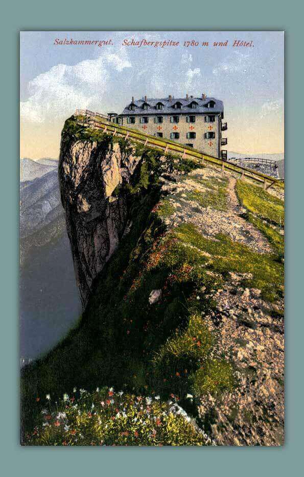 077_Salzkammergut.-Schafbergspitze-1780-m-und-Hotel.-1910.-F.-E.-Brandt-in-Gmunden.-Photochromiekarte-Nr.-568