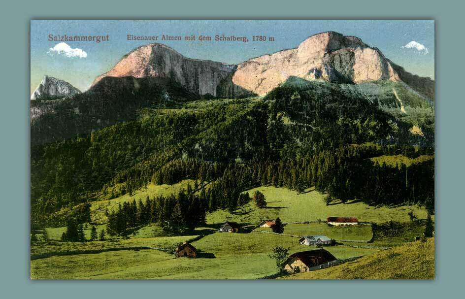 102_Salzkammergut.-Eisenauer-Almen-mit-dem-Schafberg.-1780-m-1906-F.-E.-Brandt-Gmunden.-Nr.-384-c